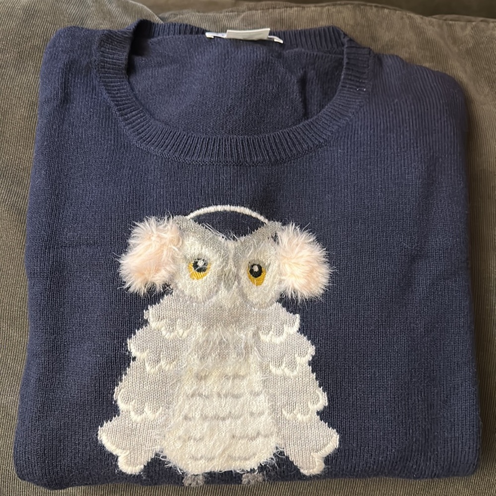 Kate Spade Broome Street Dark Blue Sweater with Owl Womens Size Large